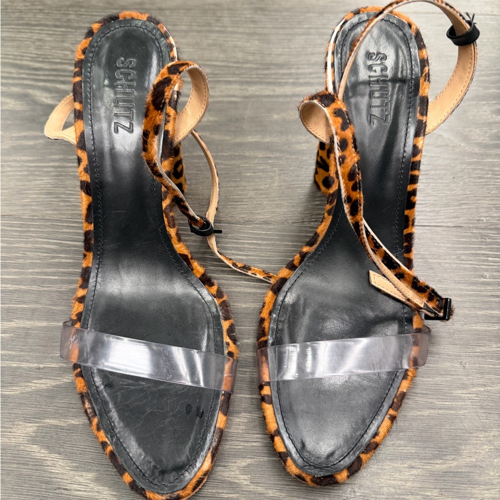 SCHUTZ Animal Print Heels with Clear Strap - Picture 5 of 5